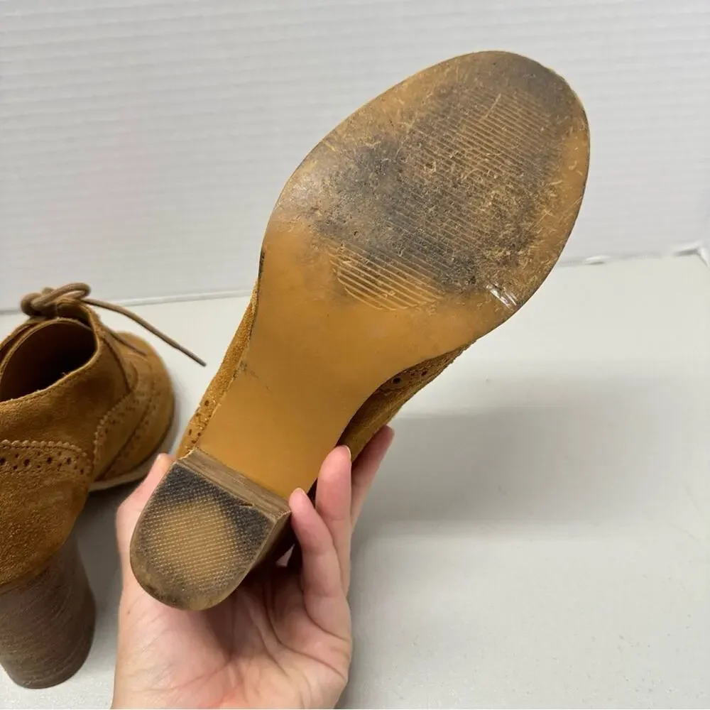 Steve Madden Tan Leather Oxford Lace Up Boots Women’s 6.5 Stacked Heel Booties